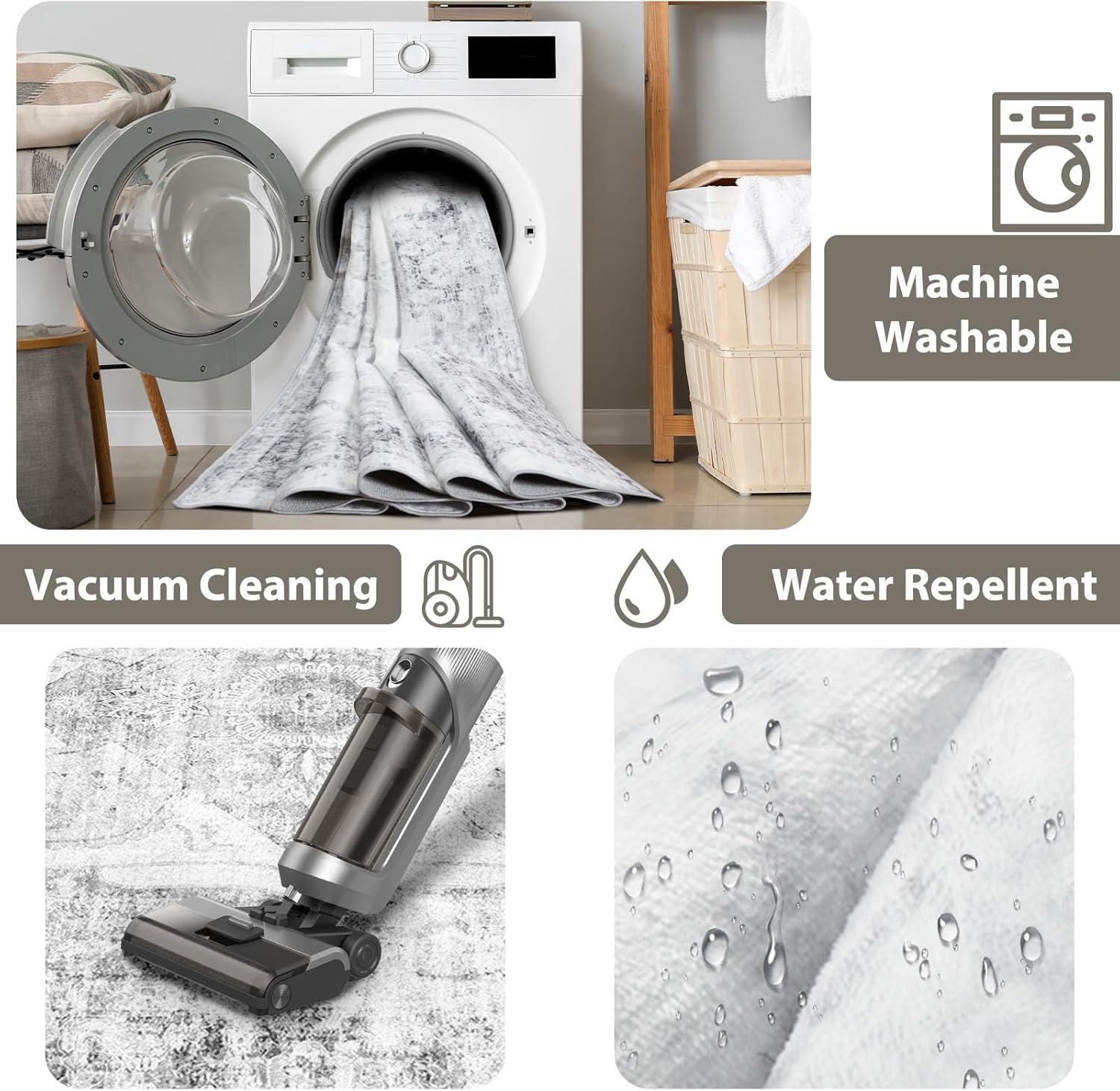 8ft Area Rug Vintage Machine Washable Low Pile Carpet No Shedding Area ...