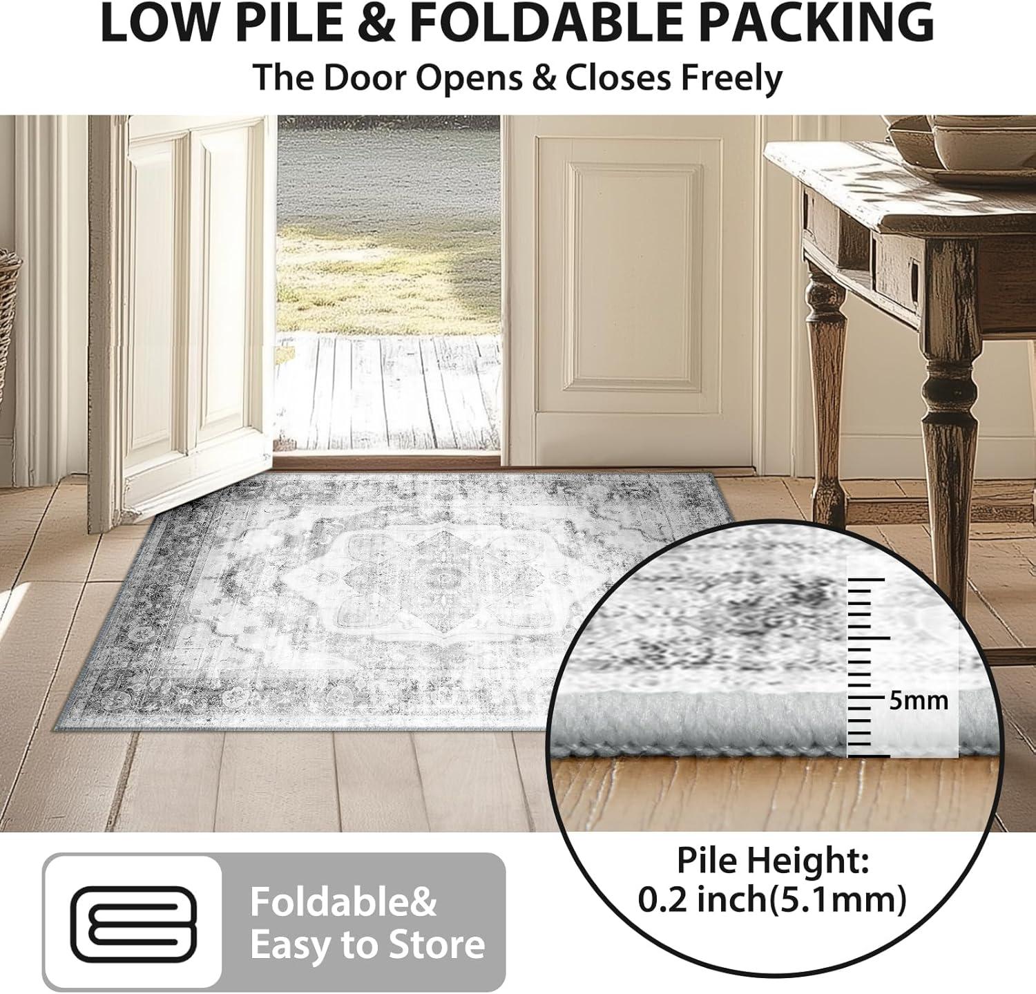 8ft Area Rug Vintage Machine Washable Low Pile Carpet No Shedding Area ...